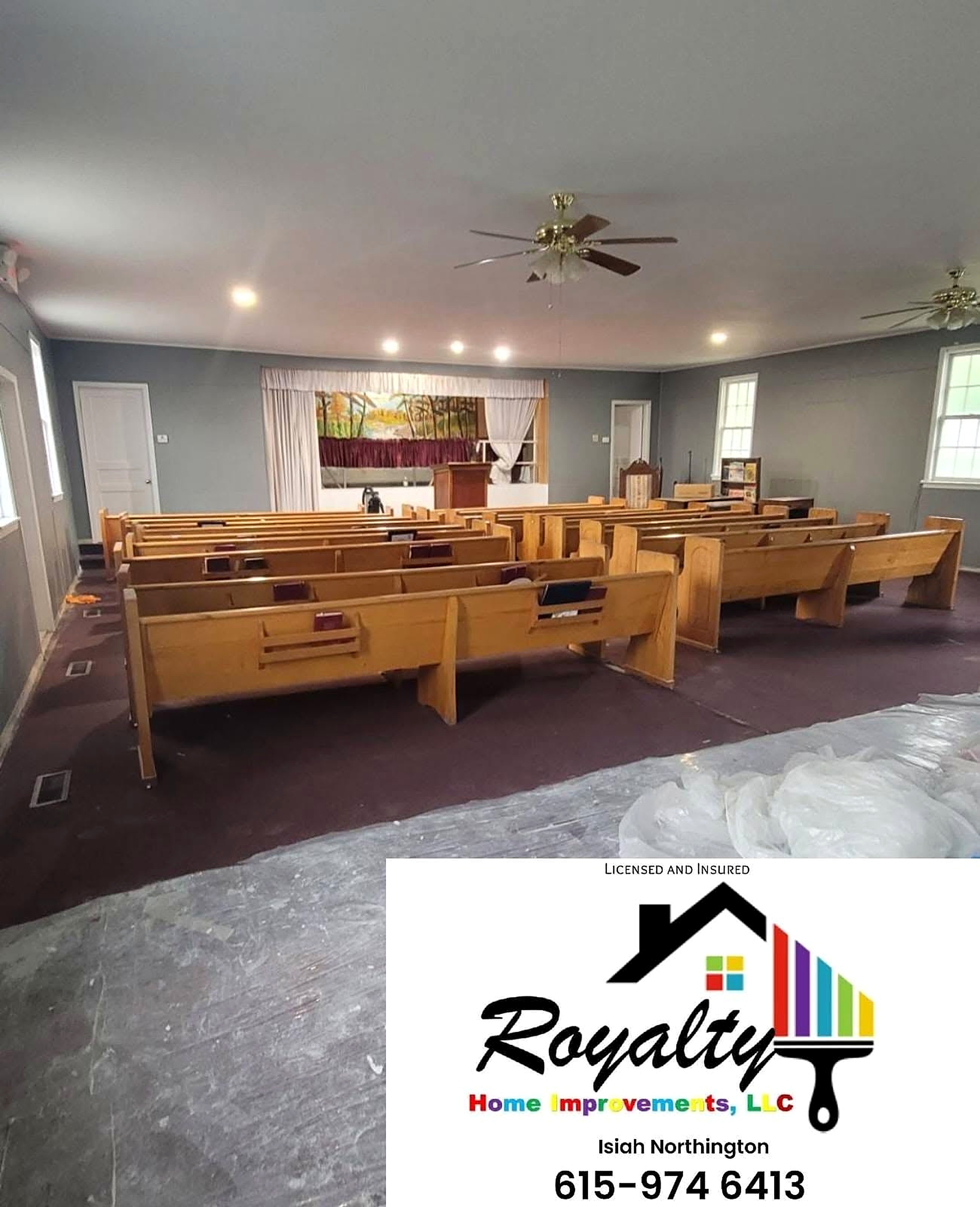 Large finished commercial interior with polished wood trim