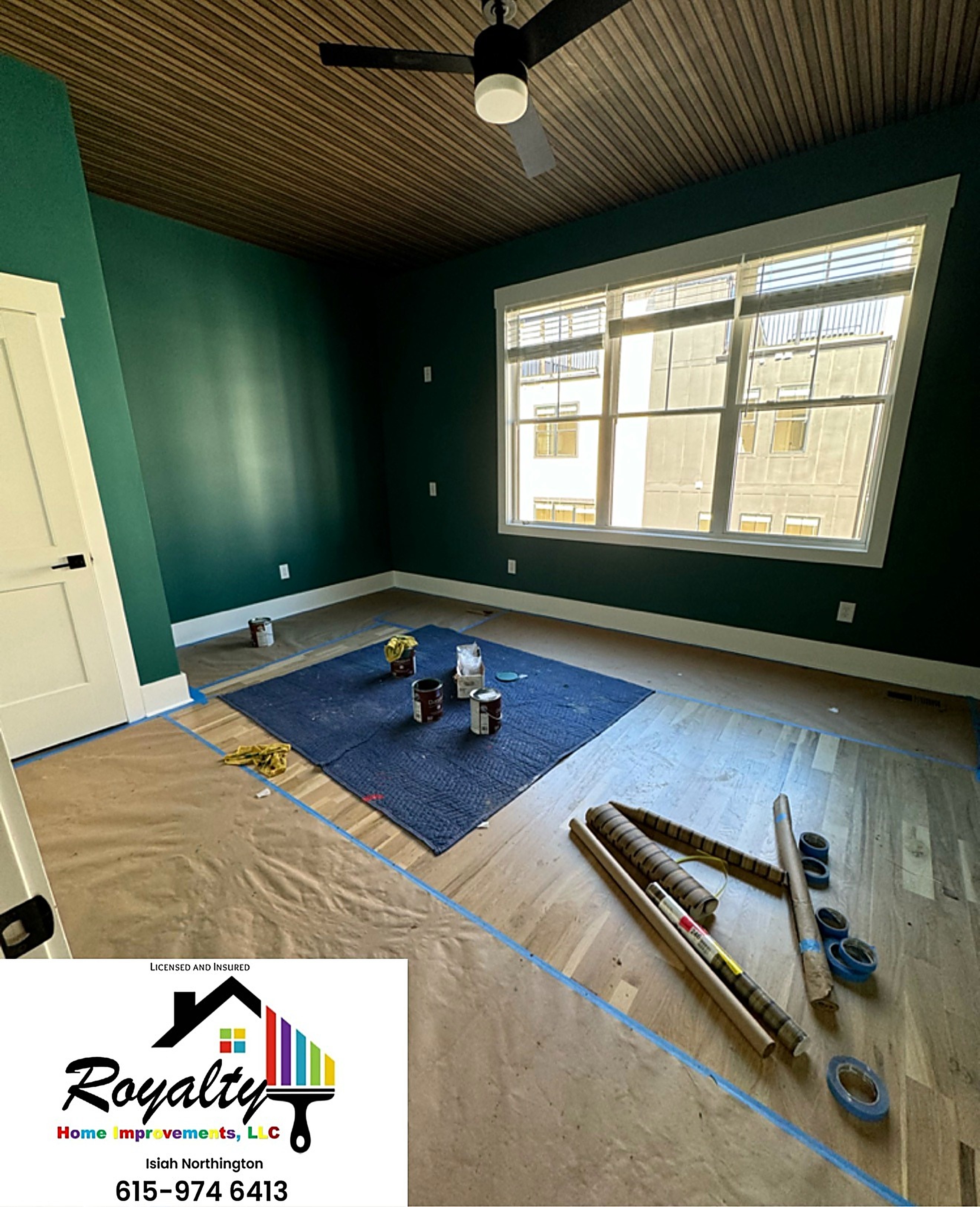 Bright empty room with freshly painted walls and window trim